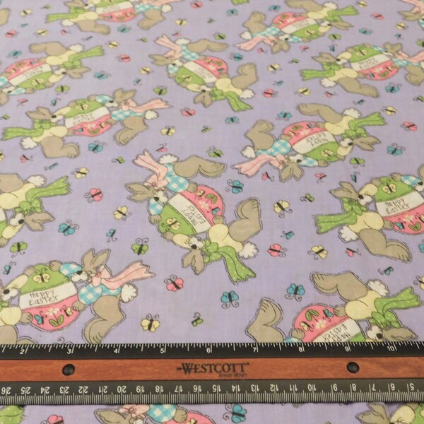 Destashed- Over 1 Yard Of Purple Easter Bunny Print Fabric-Has Been Washed (E-079)