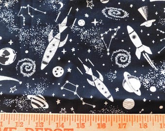 Destash- Over Half A Yard Of Black And White Space Themed Cotton Fabric (G-297)