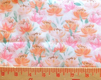 Destash-  2 Pieces of Pink and Peach Flower Print Cotton Fabric Remnants (G-324)