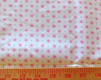 Destash- Almost 1 Yard of White With Small Pink Flowers and Dots Cotton Fabric (G-316)