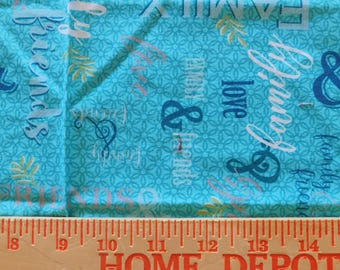 Destash- Turquoise Family And Friends Cotton Fabric Remnant (G-313)