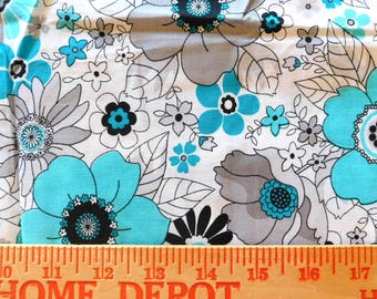 Destash- Black, White and Blue Floral Cotton Fabric Remnant (G-312)