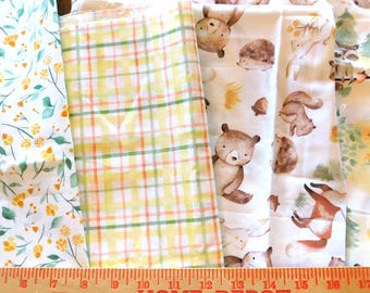 Destash- 4 Pieces of Coordinating Yellow and White Woodland Print Cotton Fabric (G-321)