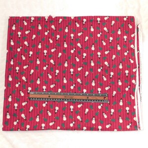 Destash- 2 Pieces of Snowman Print on Dark Red Cotton Fabric- Has Been Washed (E-087)