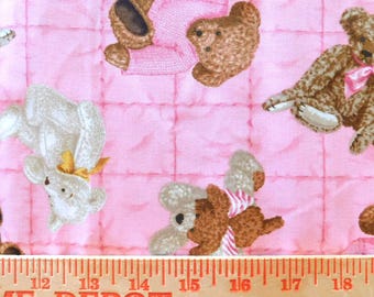 Destash-1 Yard of Pink Teddy Bear Cotton Fabric (G-311)