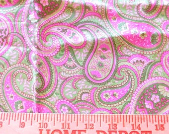 Destash- 2 Pieces of Pink And Green Paisley Print Cotton Fabric Remnants (G-323)