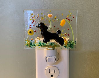 Fused Glass Dog Nightlight, Dog glass art, poodle nightlight, Doodle nightlight, Original dog art