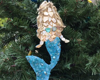 Meerjungfrau Ornament mit Türkis Glas und Muscheln