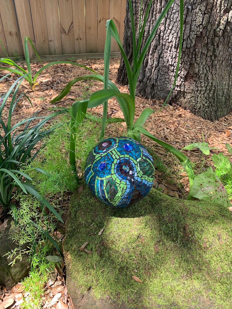 Stained Glass Mosaic Gazing Ball Peacock Inspired Gazing Ball Etsy
