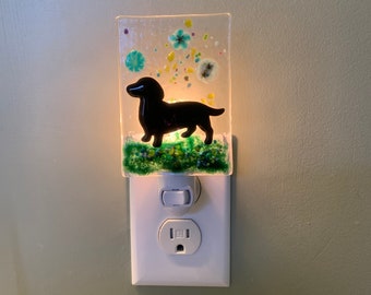 Fused Glass Dachshund  nightlight, dog nightlight