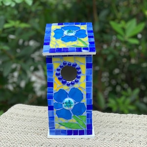 Mosaik Vogelhaus, blaues Vogelhaus, dekoratives Drosselhaus, funktionales Drosselhaus