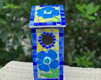 Mosaic birdhouse, blue bird house, decorative bluebird house, functional bluebird house