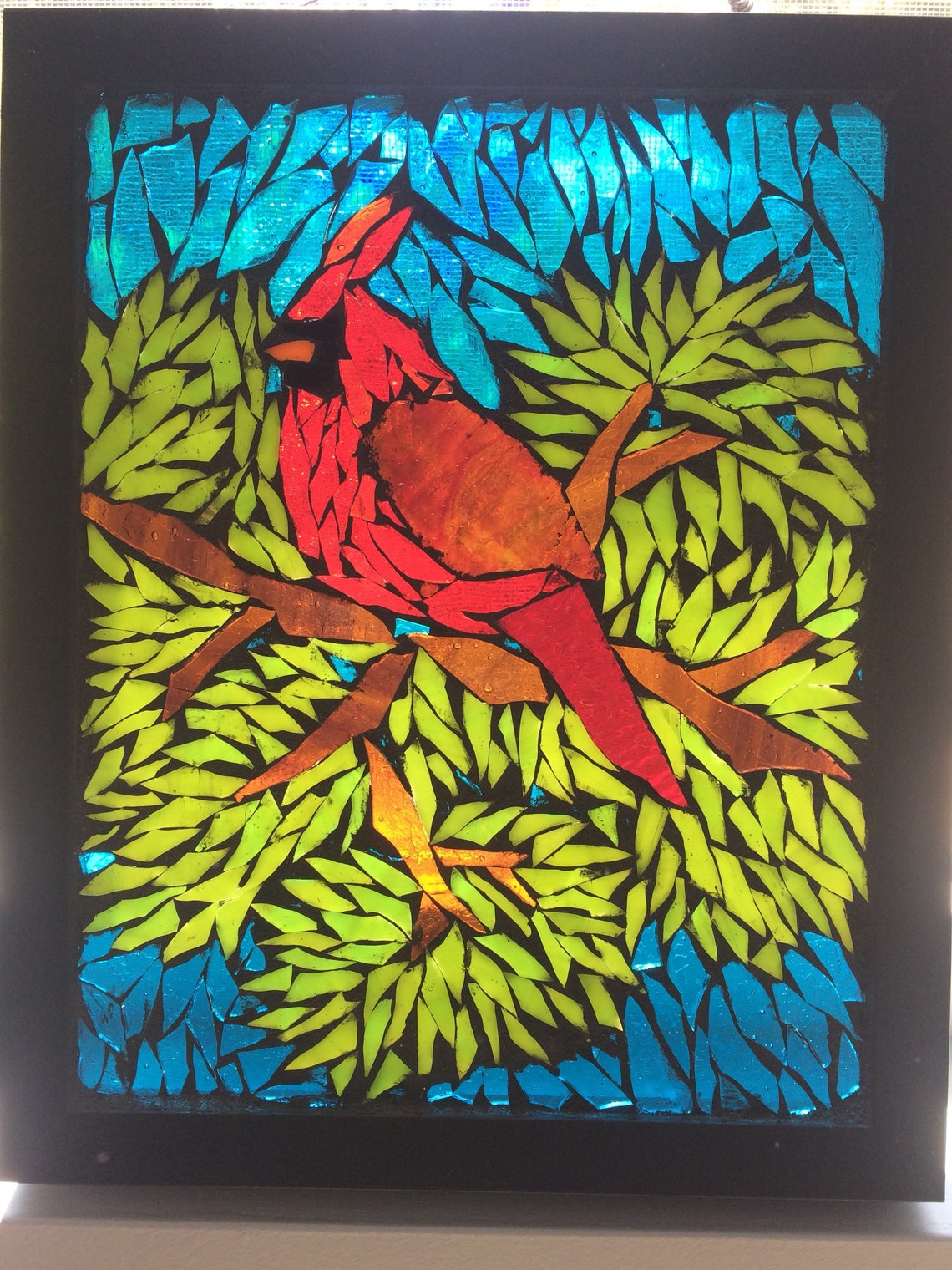 Cardinal Suncatcher Cardinal Art Stained Glass Mosaic Etsy