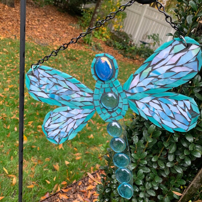 Stained Glass Mosaic Dragonfly Suncatcher Dragonfly Garden Etsy