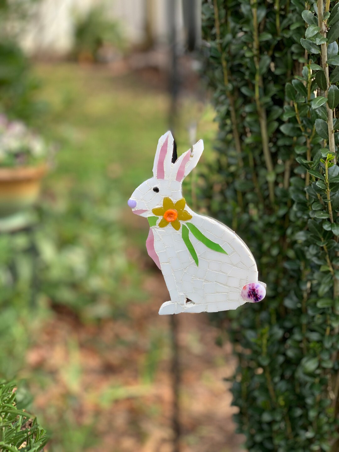Mosaic Stained Glass Bunny Suncatcher, Rabbit Suncatcher, Easter Bunny Suncatcher, Easter
