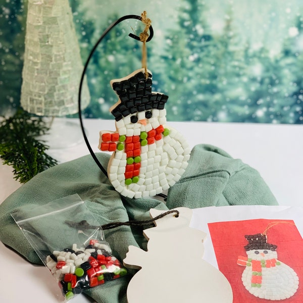 Snowman ornament kit, Do it yourself ornament kit, Childrens ornament kit, Kids craft kit, Christmas DIY, Mosaic ornament kit,