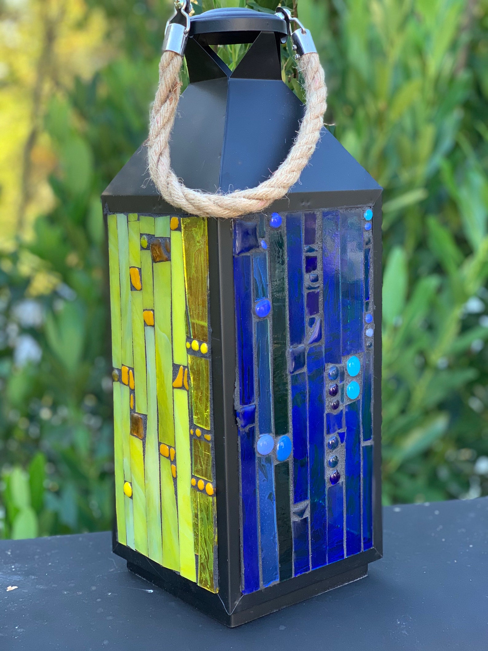 Stained Glass Lantern Mosaic Lantern Rainbow Colored Stained Etsy