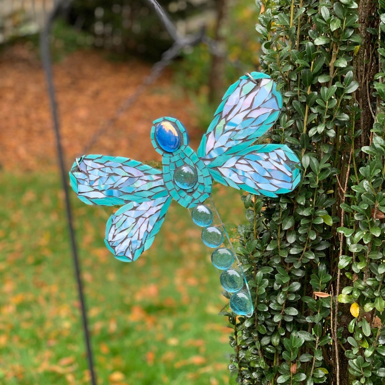 Stained Glass Mosaic Dragonfly Suncatcher Dragonfly Garden Etsy