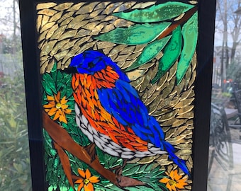 Stained glass mosaic Bluebird suncatcher, mosaic blue bird, stained glass bluebird