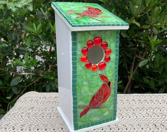 Mosaic birdhouse, blue bird house, decorative bluebird house, functional bluebird house