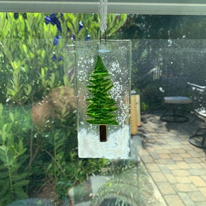 Fused Glass Tree suncatcher, Fused glass ornament, Winter tree suncatcher, Fused glass christmas tree