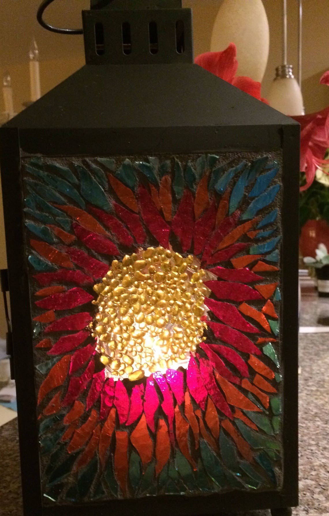 Stained Glass Lantern Large Mosaic Lantern Stained Glass Etsy