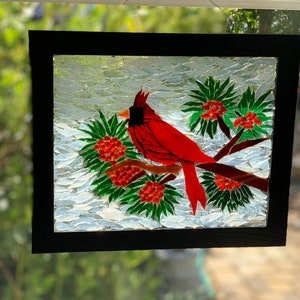 Cardinal suncatcher, Cardinal art, Stained glass mosaic cardinal, gift for mom, the bird watcher, cardinal gift, stained glass bird decor