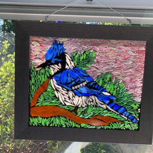Glasmosaik Blauhäher Sonnenfänger