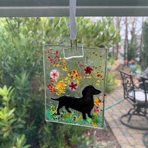 Fused glass Dachshund Suncatcher, Dachshund suncatcher