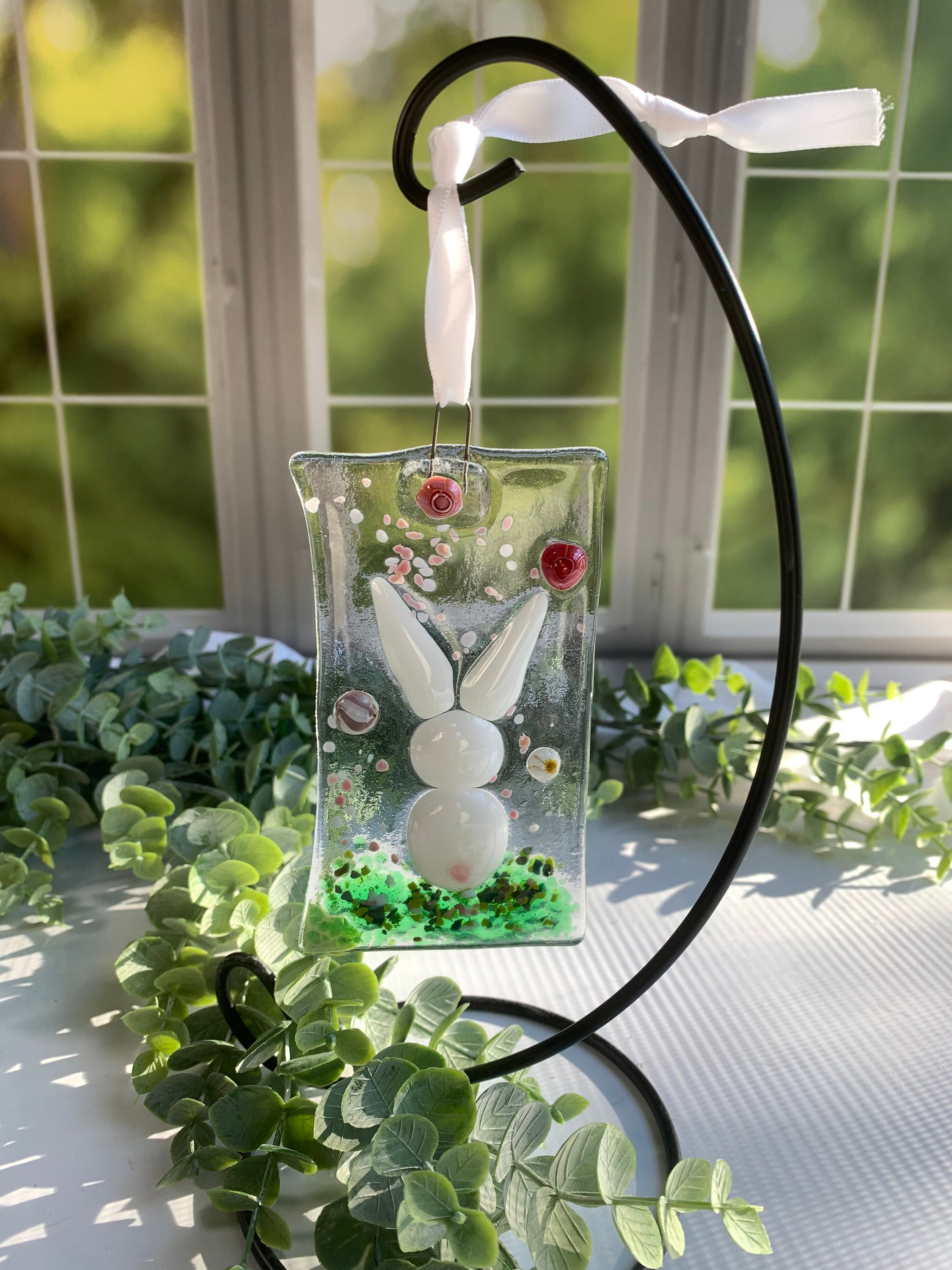 Fused Glass Rabbit Suncatcher, Spring Garden Decor - Etsy