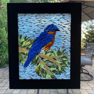 Glasmosaik Bluebird Sonnenfänger, Mosaik blauer Vogel, Glasmalerei Bluebird
