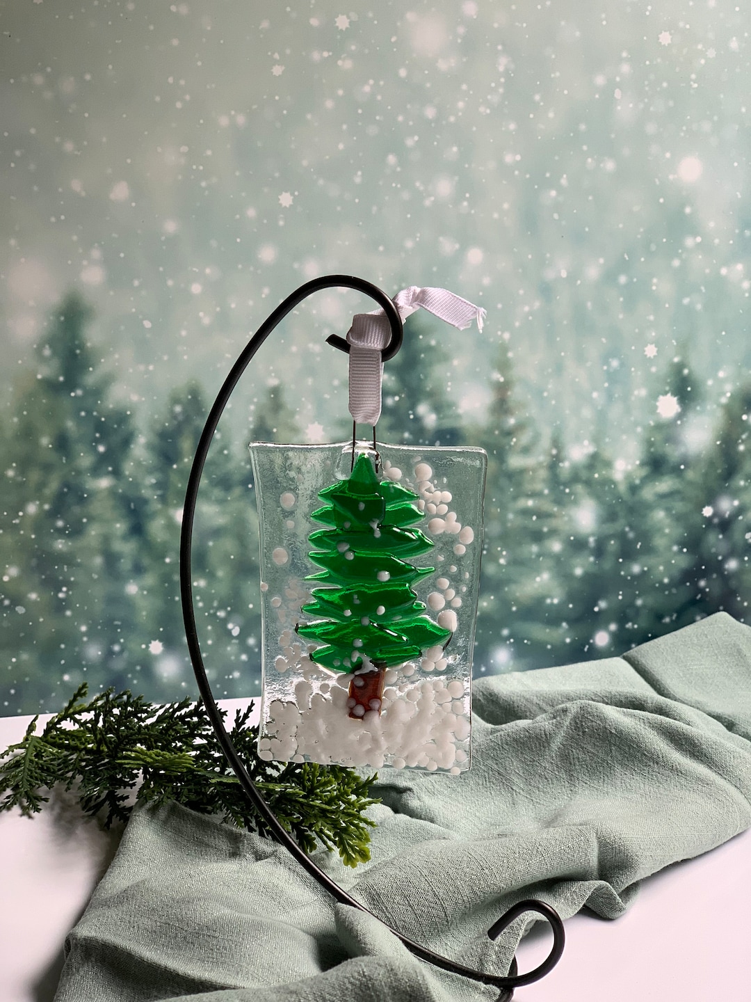 Fused Glass Christmas Tree Suncatcher, Winter Ornament - Etsy
