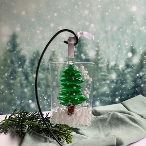Fused Glass Tree suncatcher, Fused glass ornament, Winter tree suncatcher, Fused glass christmas tree