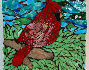 Stained Glass Mosaic Cardinal Art: Remembrance Wall Hanging