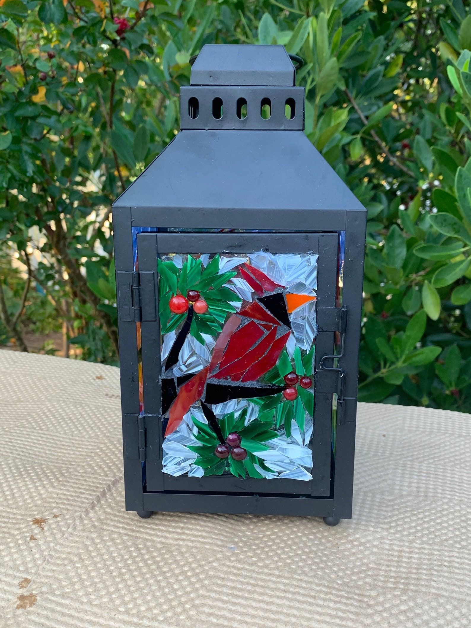 Mosaic Cardinal Lantern Garden Lantern Stained Glass Mosaic Etsy