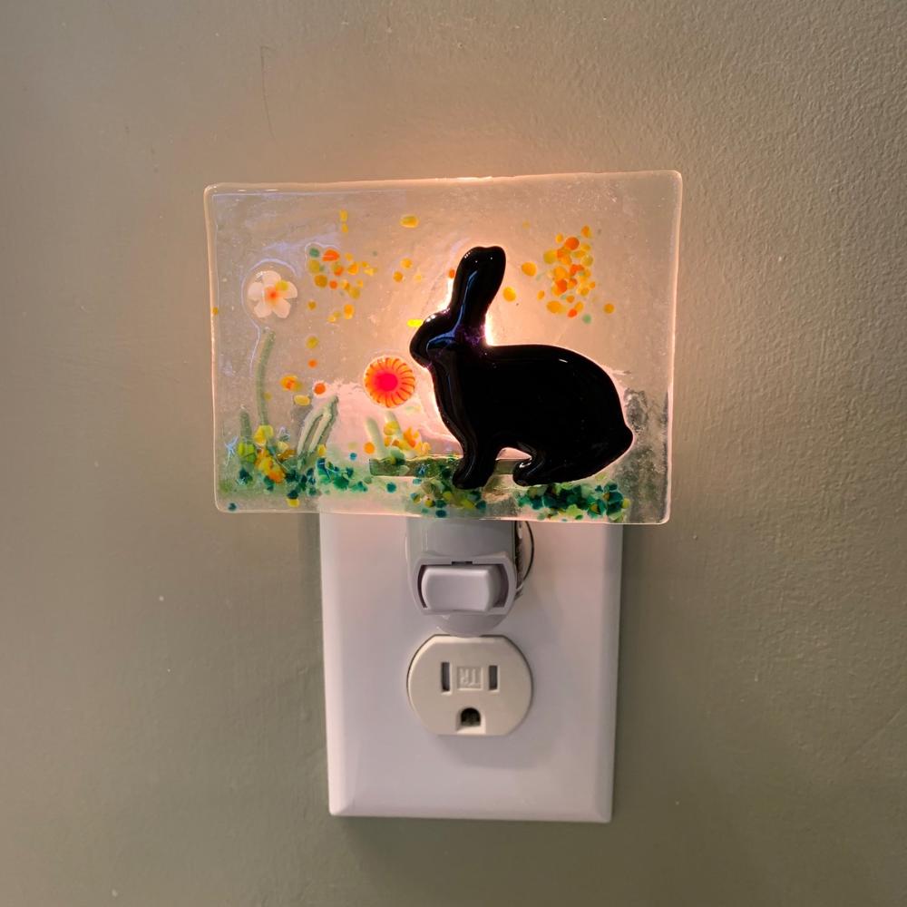 Fused Glass Rabbit nightlight, rabbit nightlight, gift for bunny lovers