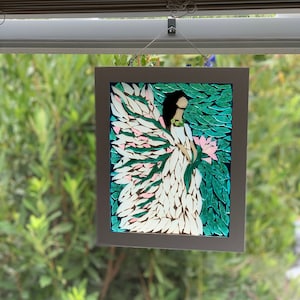 Mosaic angel suncatcher, Stained glass angel mosaic, garden angel mosaic