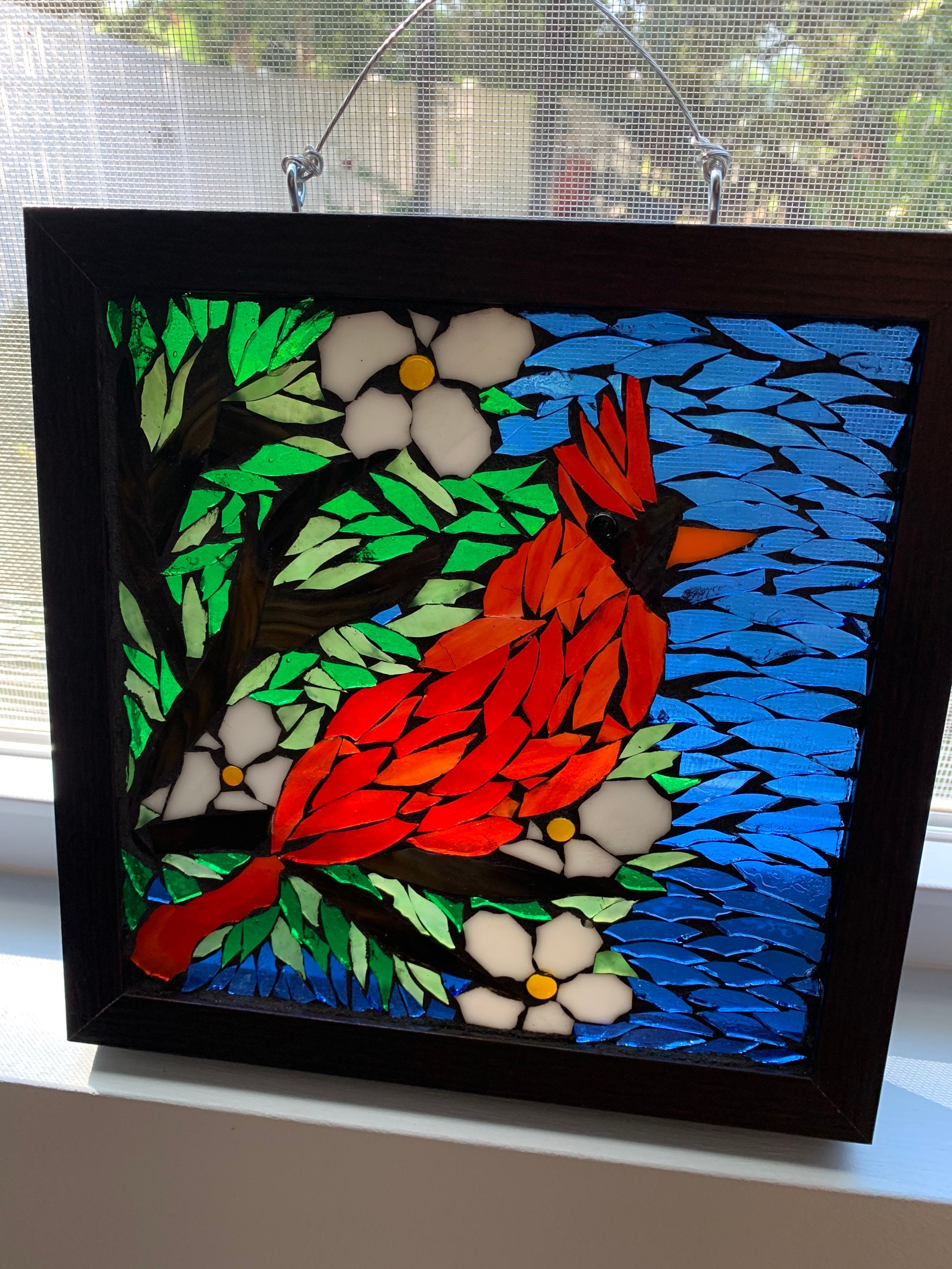 3 Cardinal Mosaic Sun Catcher – Loving To Paint