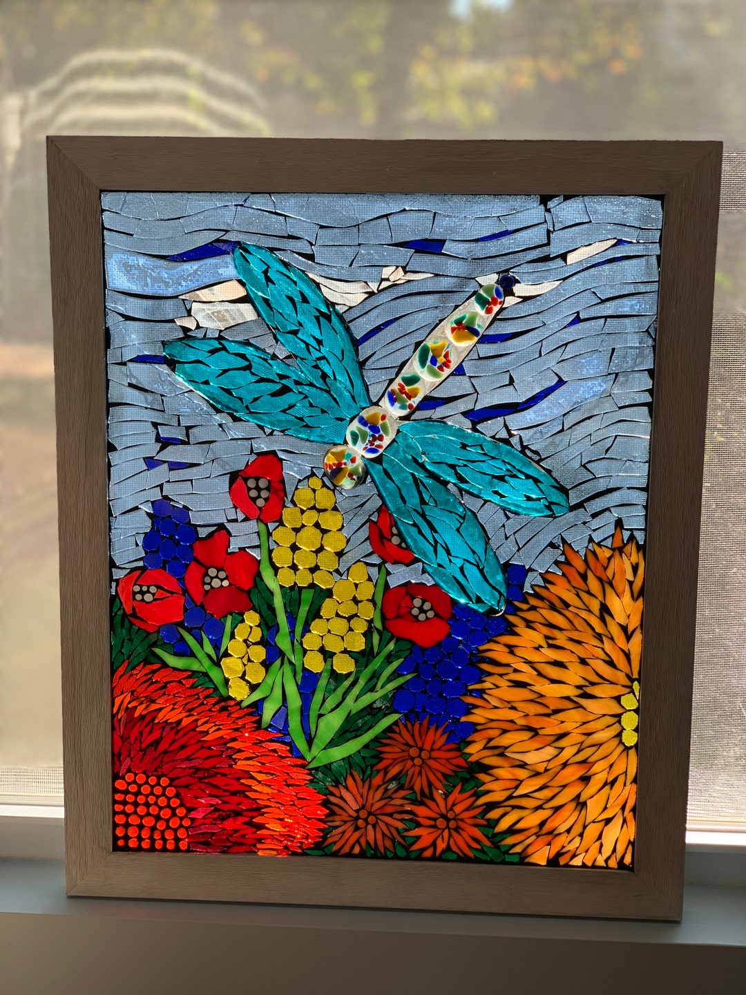 Stained Glass Mosaic Dragonfly in the Garden Suncatcher Etsy