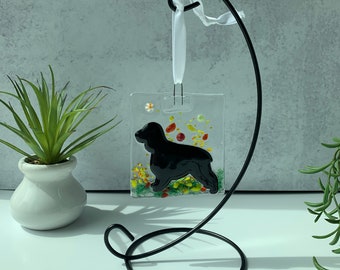Smält glas Cocker Spaniel solfångare, trädgårdsdekor