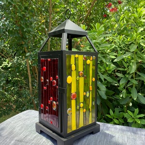 Stained glass lantern, mosaic lantern, rainbow colored stained glass mosaic lantern