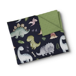 Personalized Minky Cuddle blanket watercolor prehistoric friends - dinosaurs