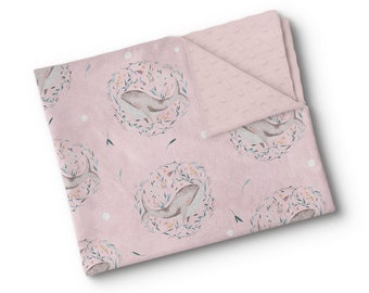 Personalized Minky Cuddle blanket watercolor pink whale sea animals - whale