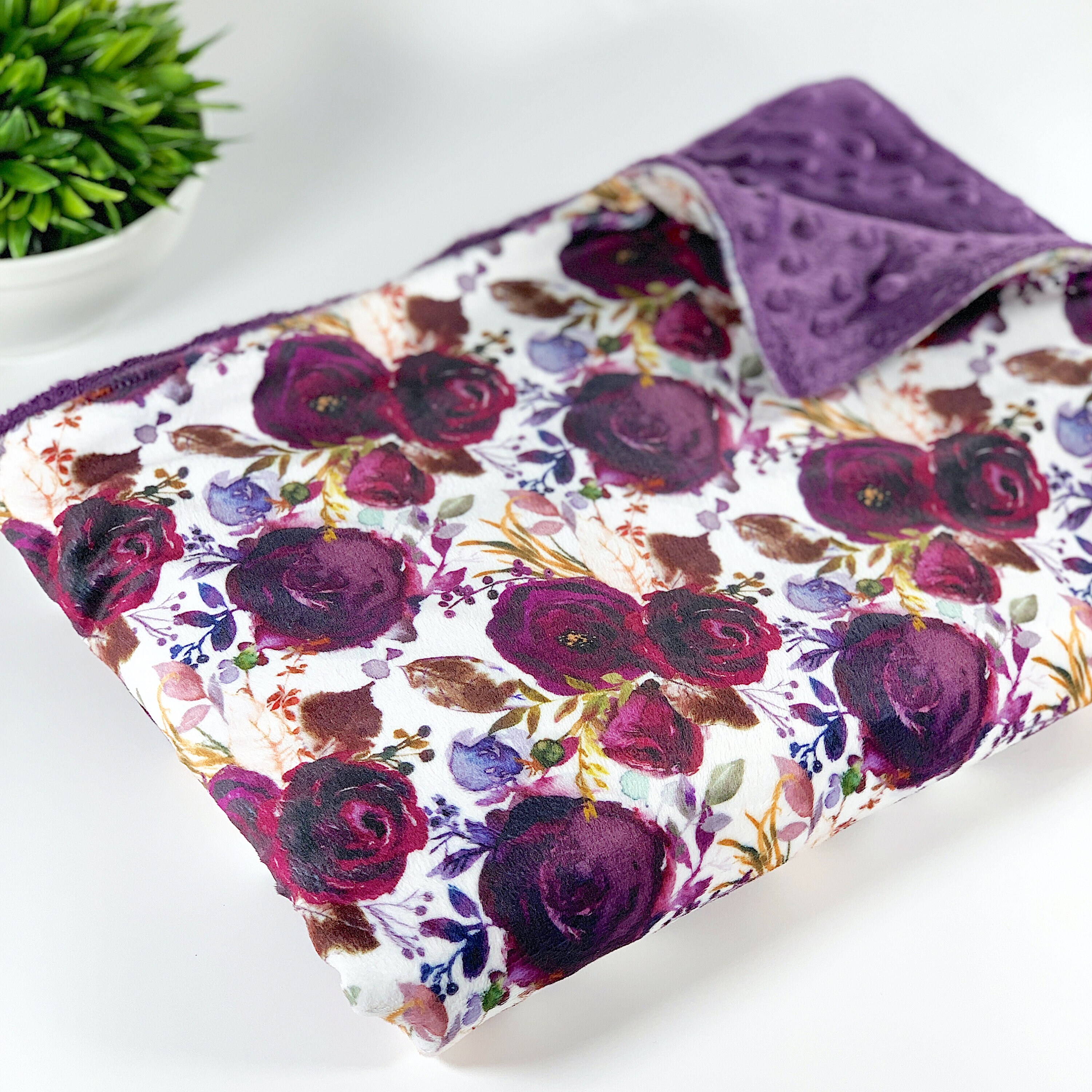 Personalized Minky Cuddle Blanket Watercolour Floral Purple Etsy UK