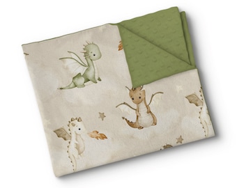 Personalized Minky Cuddle blanket watercolor dragons in the clouds