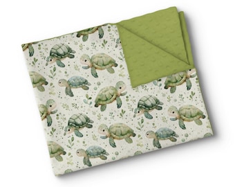 Personalisierte Babydecke aus Minky-Stoff – gestickter Name – individuell angefertigt – hergestellt in Quebec – A pas de tortue aquarelle