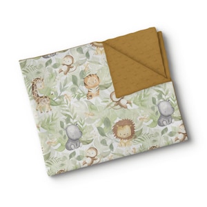 Personalized Minky Cuddle blanket safari lion girafe monkey - cushion cover - pillow case - crib sheet - Nursery Crib Bedding Set