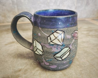 Splatter crystals mug, Handmade Ceramic Mug, 10 oz