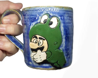 Mario Frog Mug, Handmade Ceramic Coffee Mug