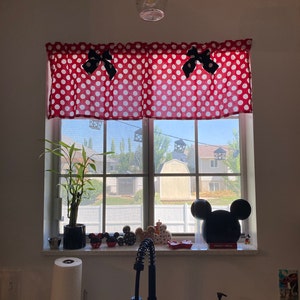 Red Matches MIckey Minnie Mouse Curtain Valance Window Topper Cotton 43"W x 15"L 